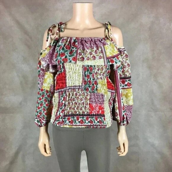 BOOHOO Bandana Floral Patchwork Off The Shoulder Top NEW US 16 (Large) - Picture 10 of 10